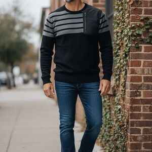 Parke & Ronen Black and Gray Crewneck Sweater
